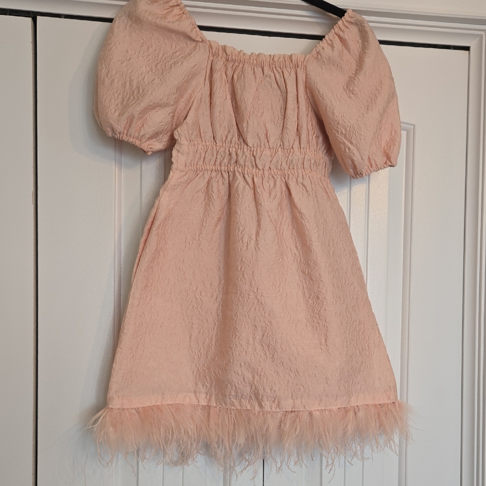 GB Girls Blush Pink Dress with Feather Hem